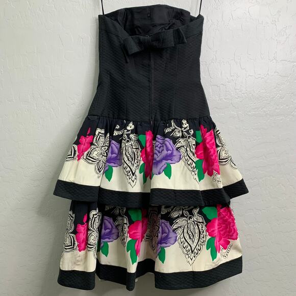 VTG Lillie Rubin Womens 4 Silk Floral Ruffle Bottom Poofy Dress Strapless 80s - Picture 2 of 11